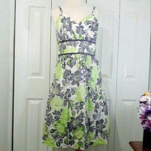 Donna Ricco New Dress Cotton Lined Floral Green Violet Zippered Size 12